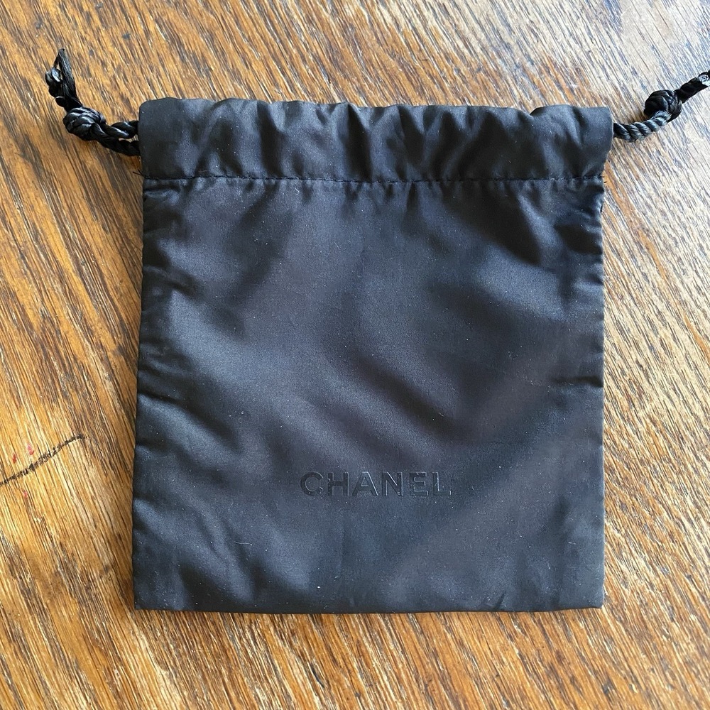 Authentic Chanel Lake Up Jewelry Pouch Black Small Drawstring Bag Case